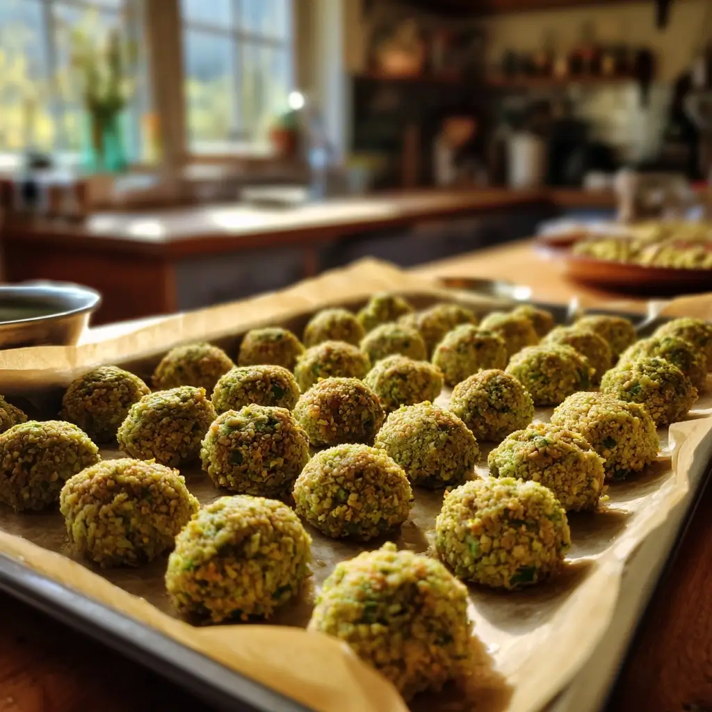 Falafel Rezept rohe Bällchen auf Backpapier vorbereitet