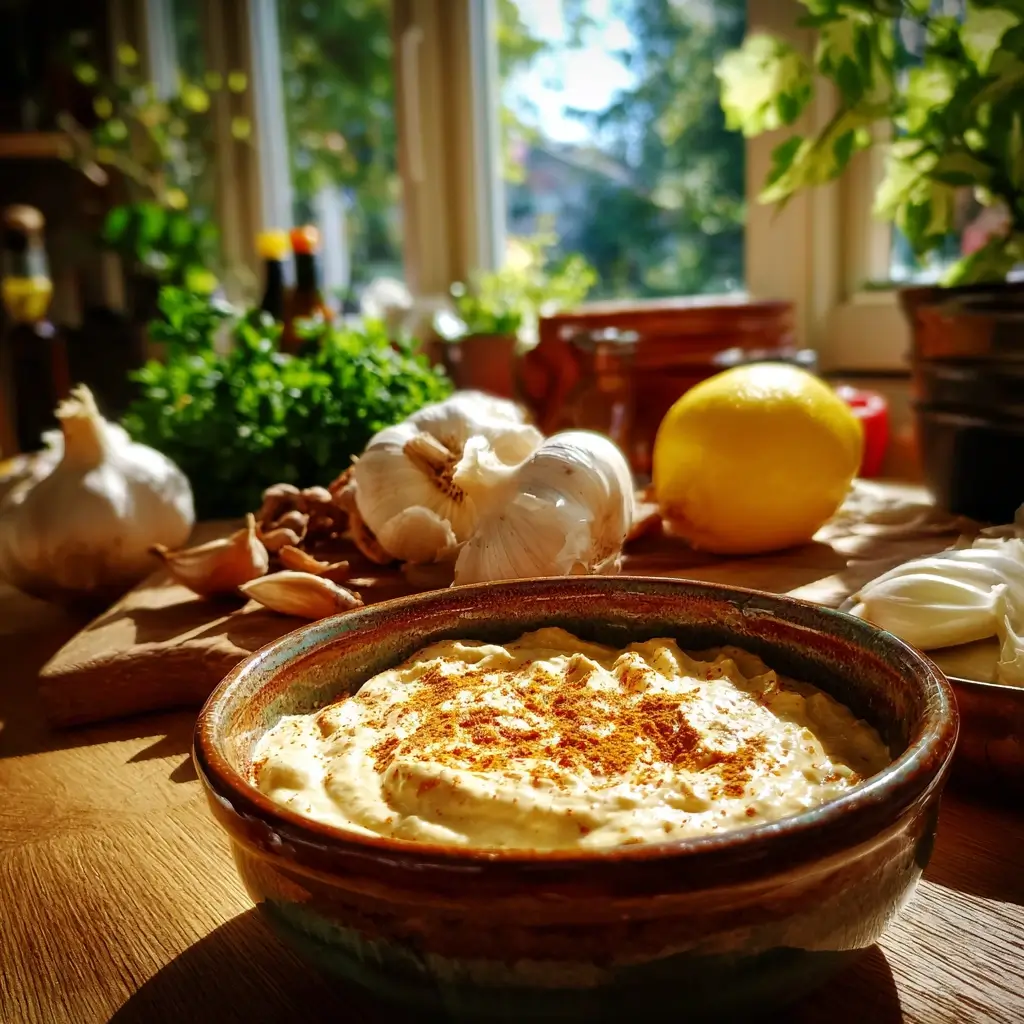 Cremiger curry dattel dip in einer rustikalen Schüssel serviert