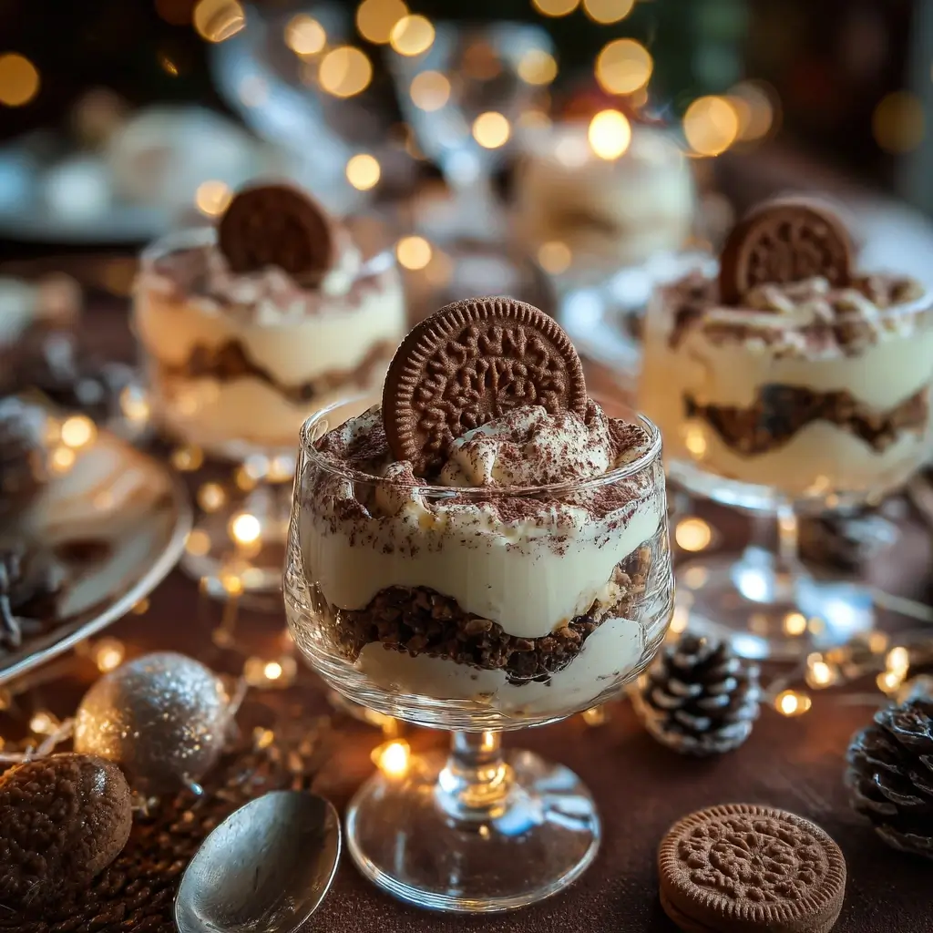 Portion Spekulatius Tiramisu auf weißem Teller serviert