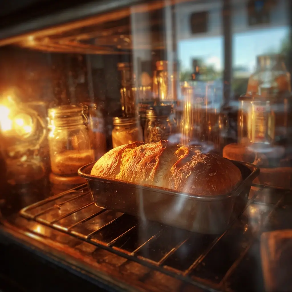Glutenfreies Brot beim Backen im Ofen mit goldener Kruste.