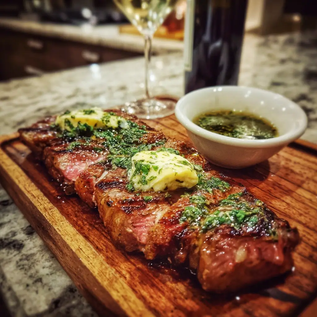 Porterhouse Steak mit Kräuterbutter und Chimichurri Sauce