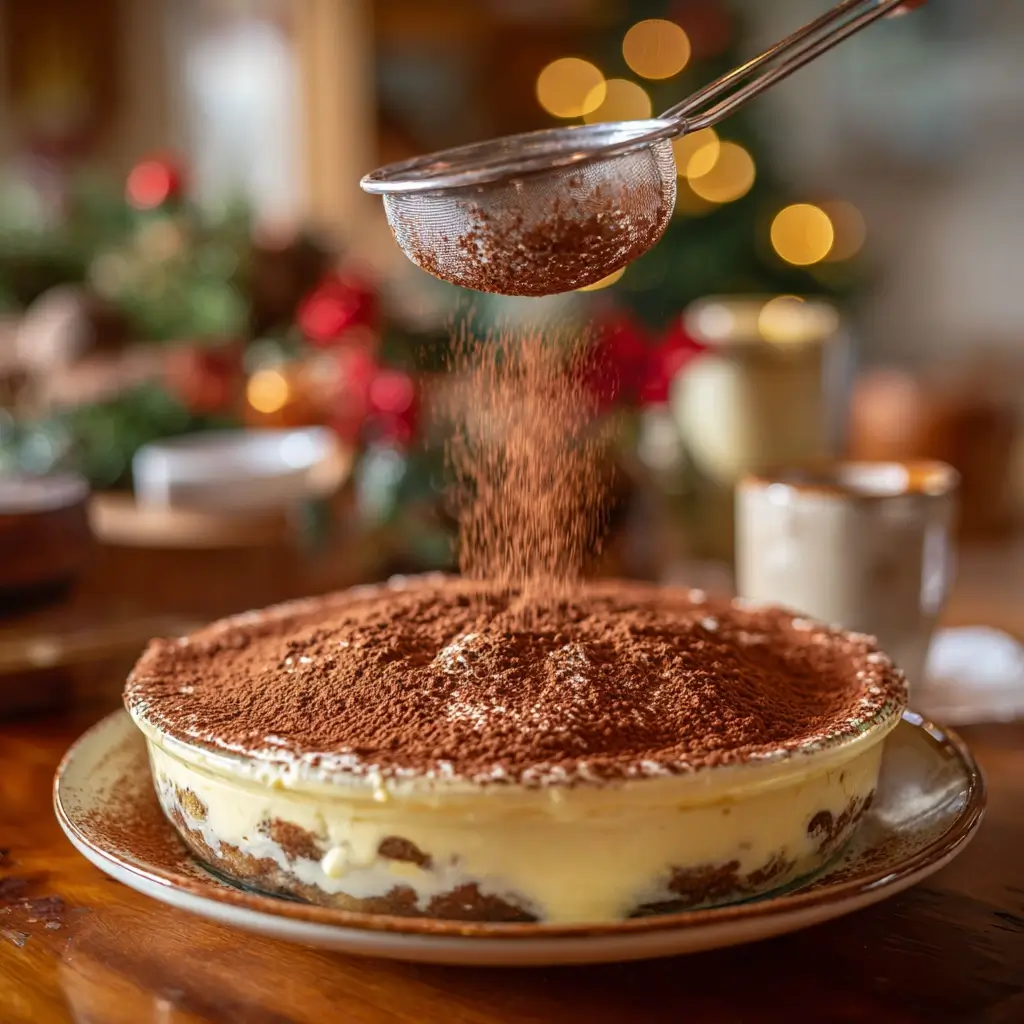 Spekulatius Tiramisu mit feinem Kakaopulver bestäubt