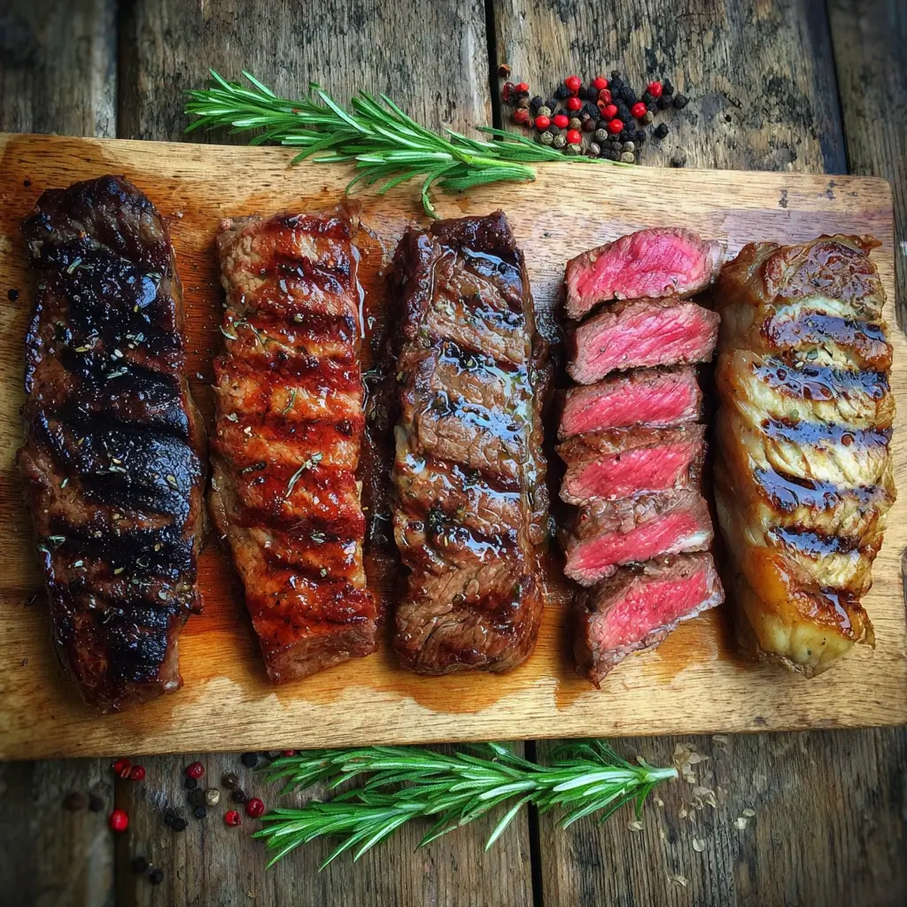 Unterschiedliche Gargrade beim steak braten – rare, medium und well done im Vergleich.