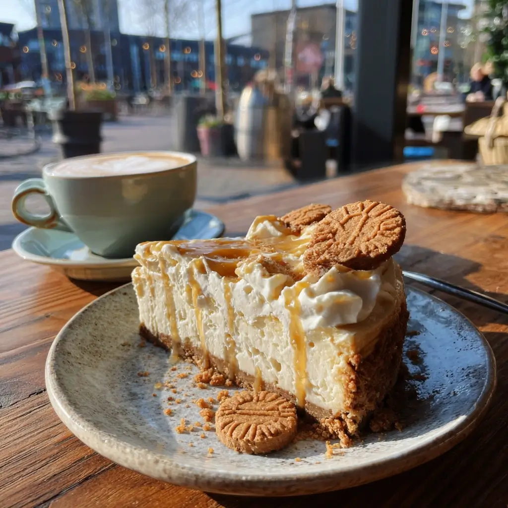 Lotus Cheesecake auf einem Tisch bei einem Familientreffen serviert.