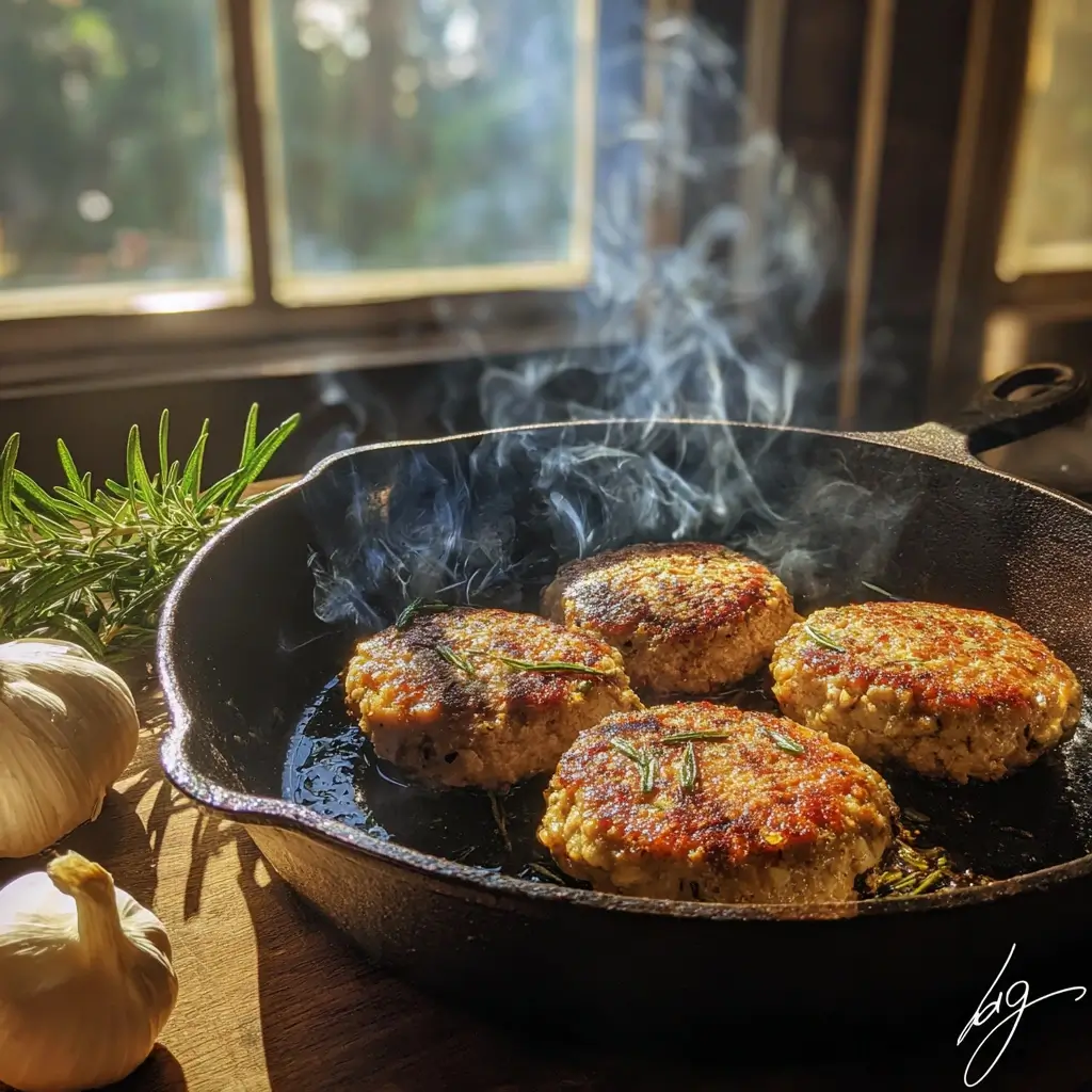 Burger patties selber machen in der Pfanne – goldbraune Kruste und intensives Aroma beim Braten.