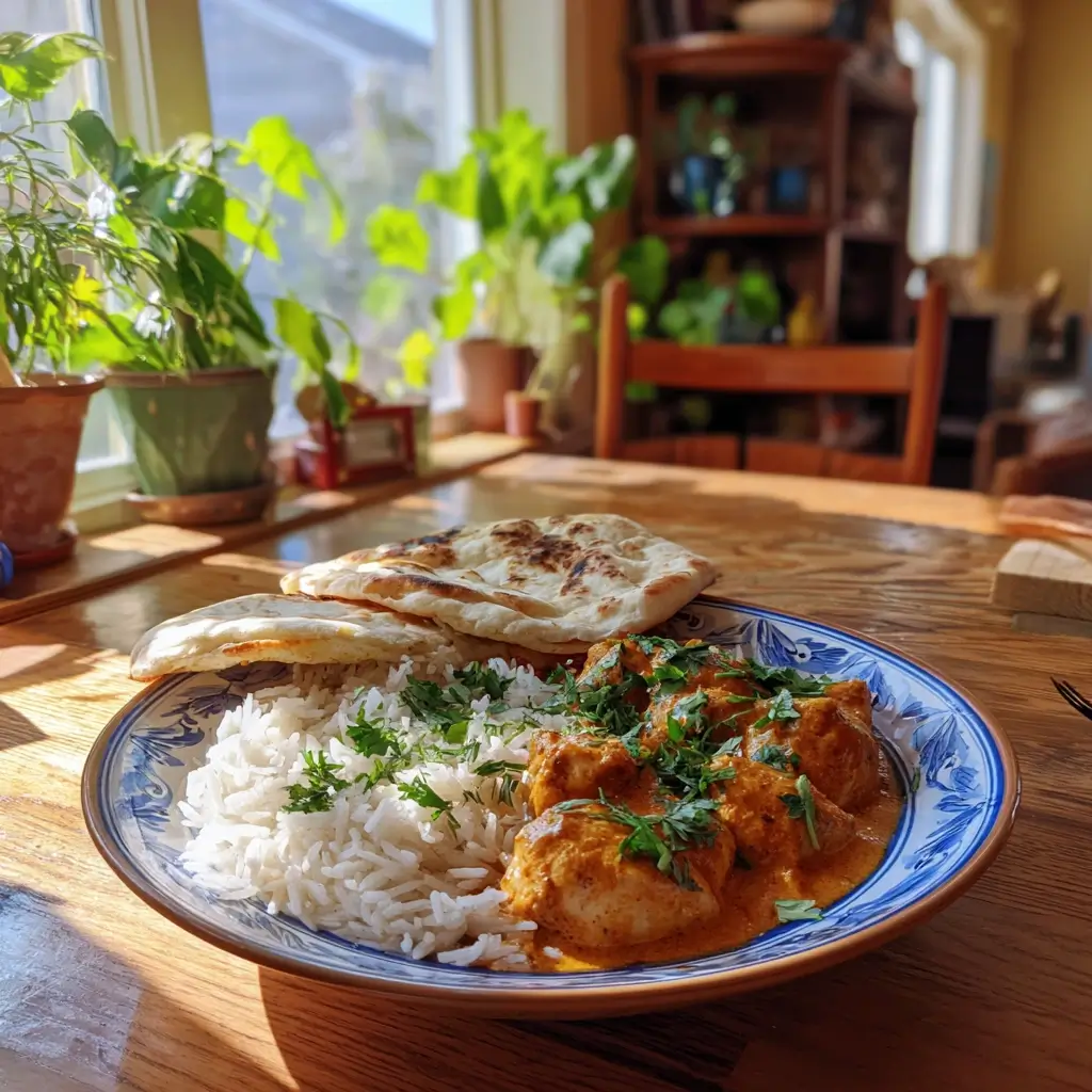 Cremiges thai curry mit Gemüse, Huhn und Kokosmilch in einer Schale serviert
