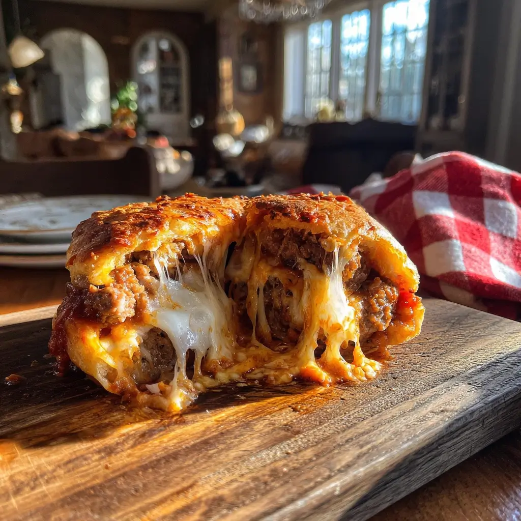 servierter pizza burger mit Pommes und frischem Salat auf weißem Teller