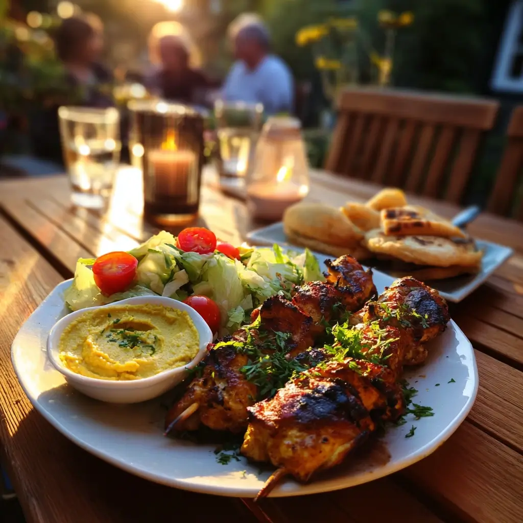 Curry dattel dip als Beilage beim Grillen mit Fleisch und Salat