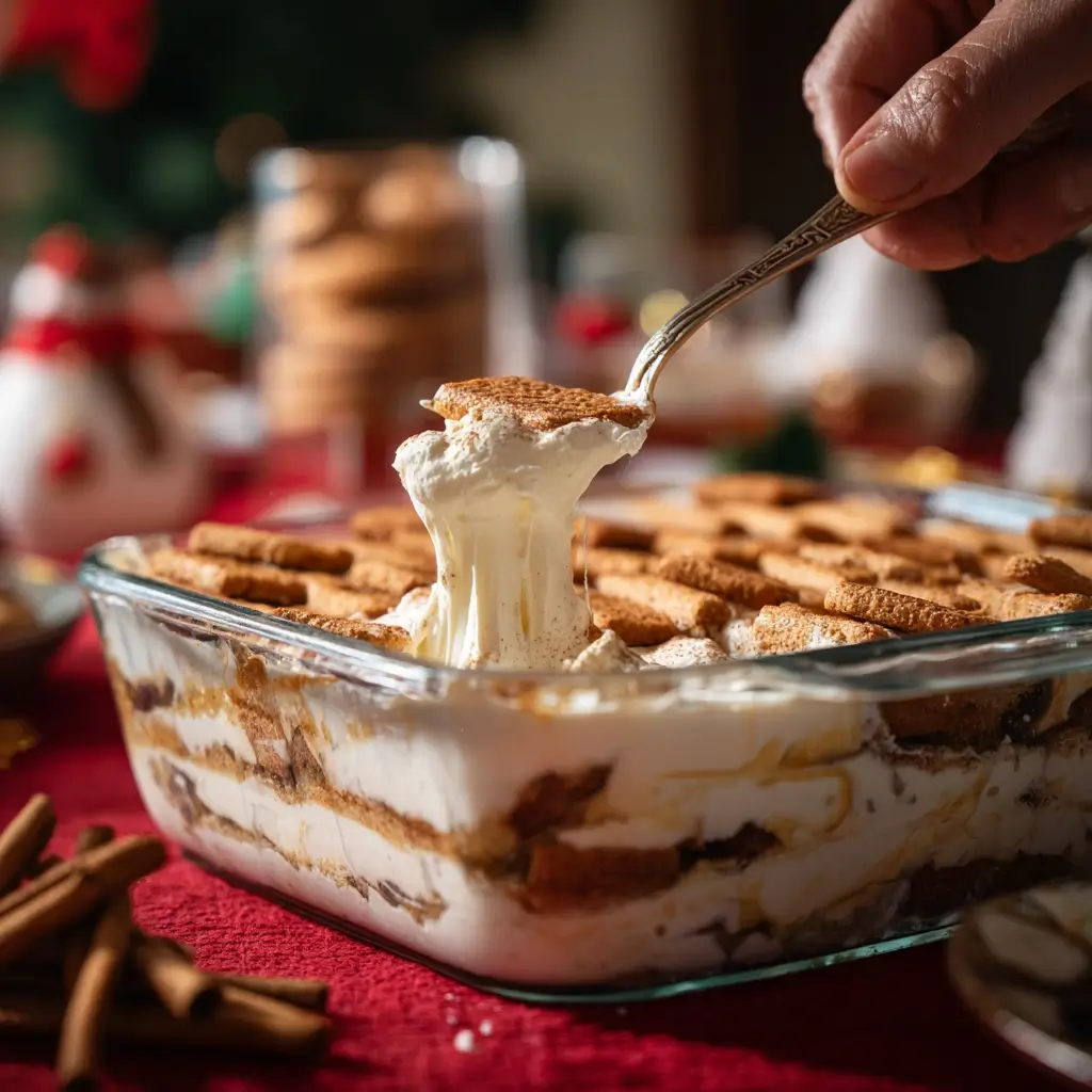 Schichten von Spekulatius Tiramisu mit Keksen und Mascarpone