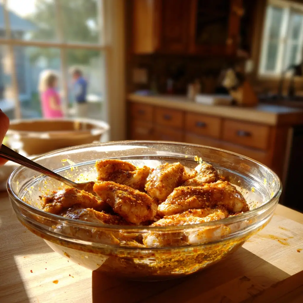 Airfryer Rezepte Hähnchen marinierte Hähnchenbrust in Schüssel vorbereitet