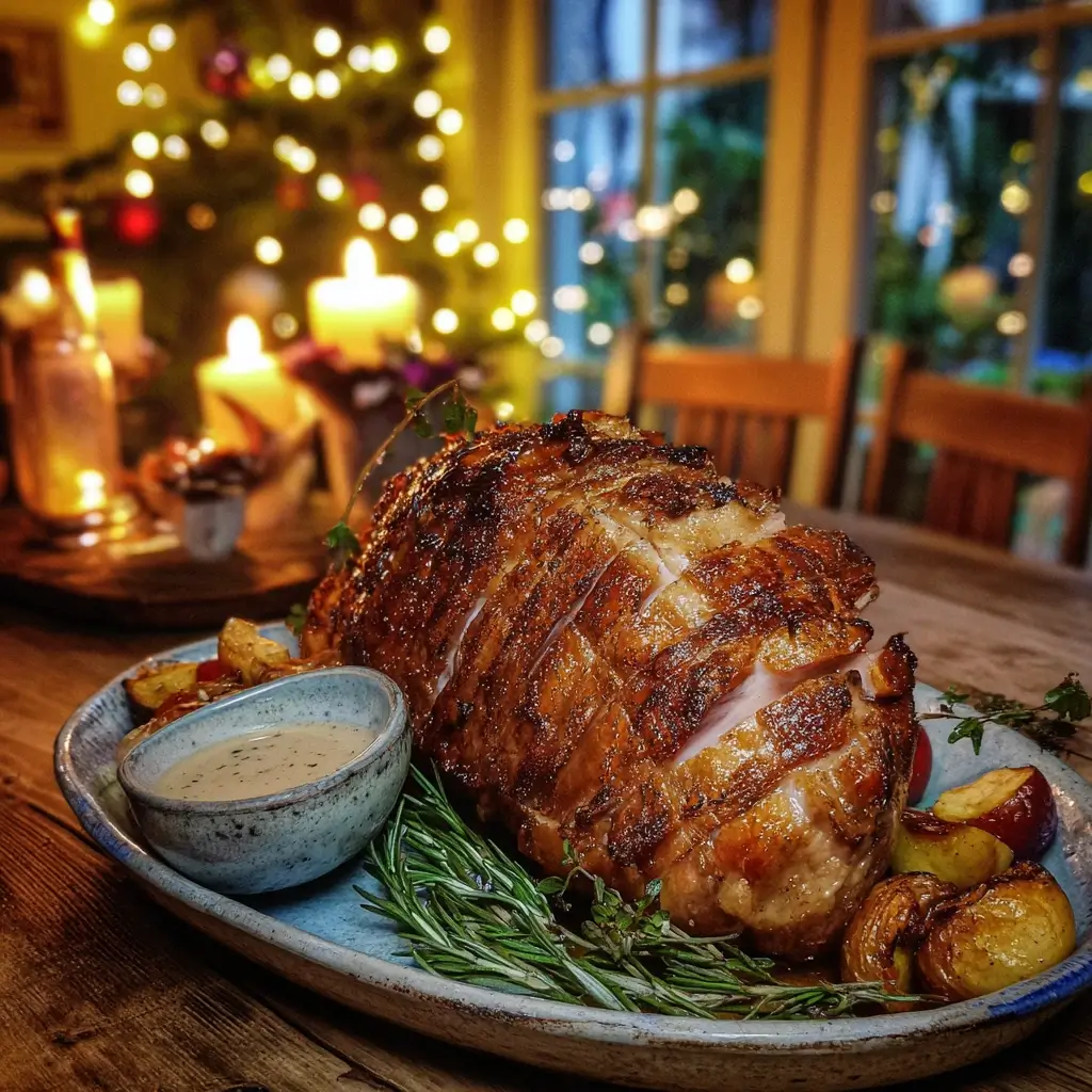 Gänsebrust Rezept festlich angerichtet mit knuspriger Haut und weihnachtlicher Tischdekoration.