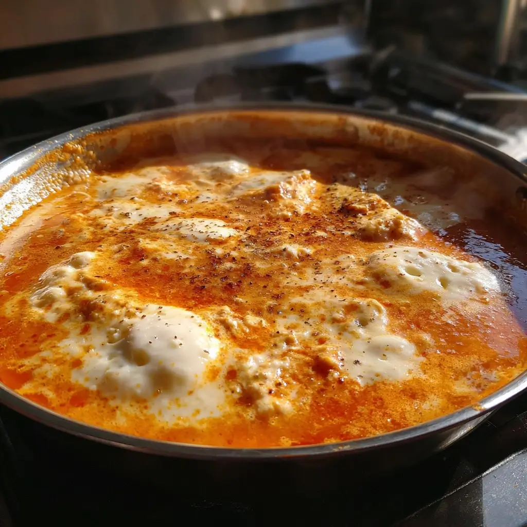 Mozzarella schmilzt cremig in der heißen Suppe und verleiht dem Pizzasuppe Rezept seine typische Käsetextur.