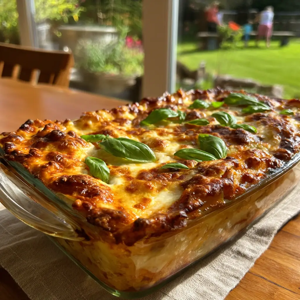 Frisch gebackene Lasagne als lasagne rezept einfach in einer Glasform