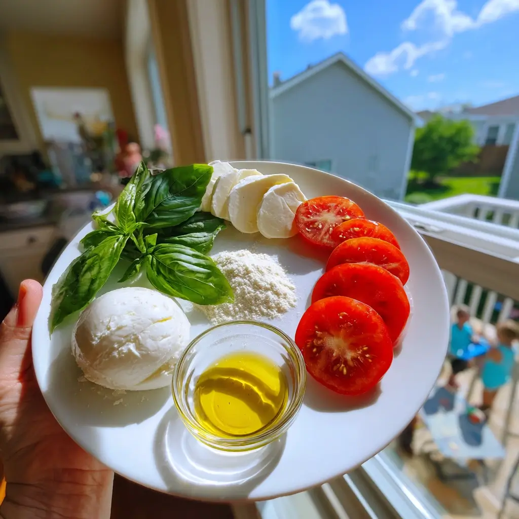 Pizza Napoli Zutaten: Mehl Typ 00, San-Marzano-Tomaten, Mozzarella di Bufala, Basilikum und Olivenöl.