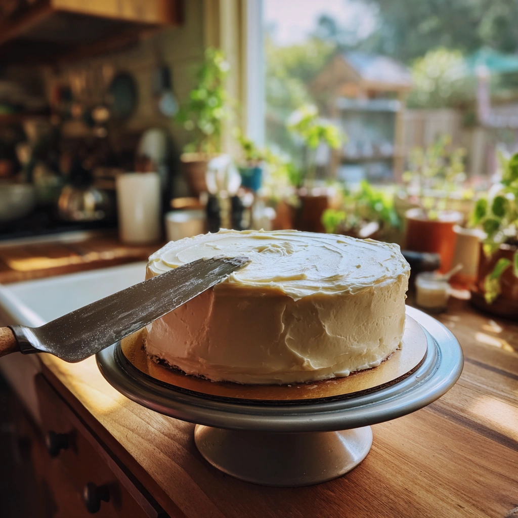 Buttercreme gleichmäßig auftragen.