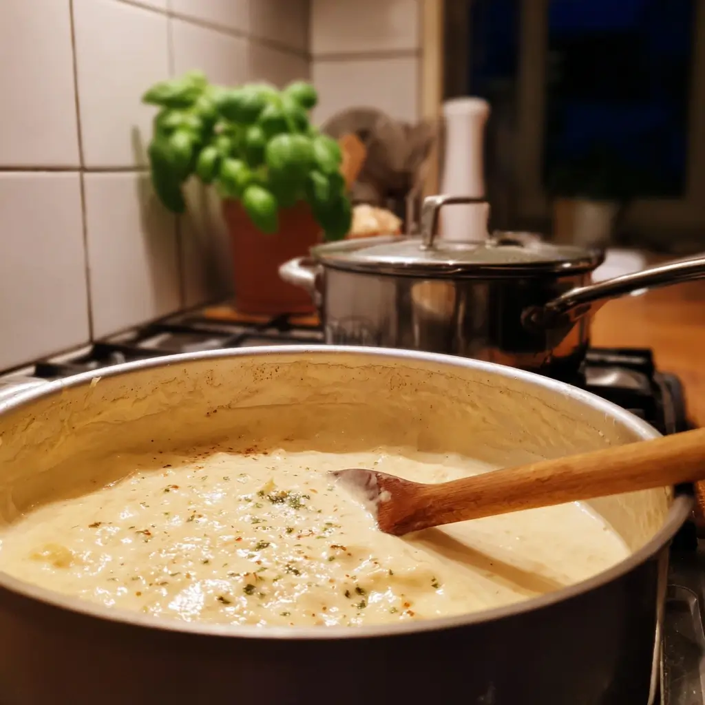 Cremige Béchamelsauce für ein lasagne rezept einfach beim Umrühren