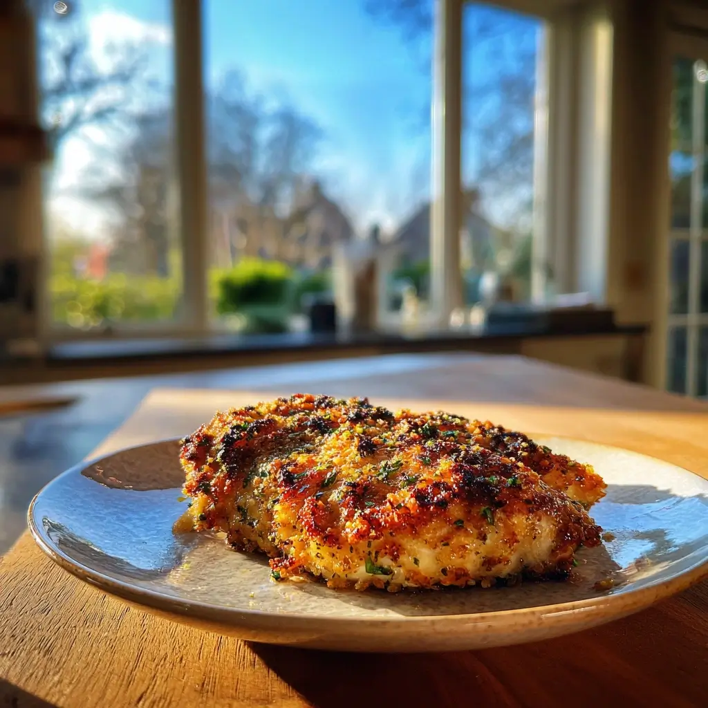 Airfryer Rezepte Hähnchen knusprige Hähnchenbrust auf Teller in sonniger Küche