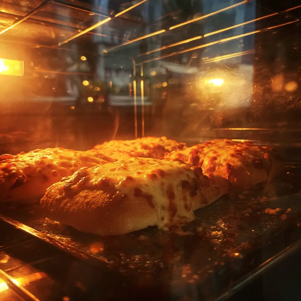 Pizza brötchen backen im Ofen mit geschmolzenem Käse.