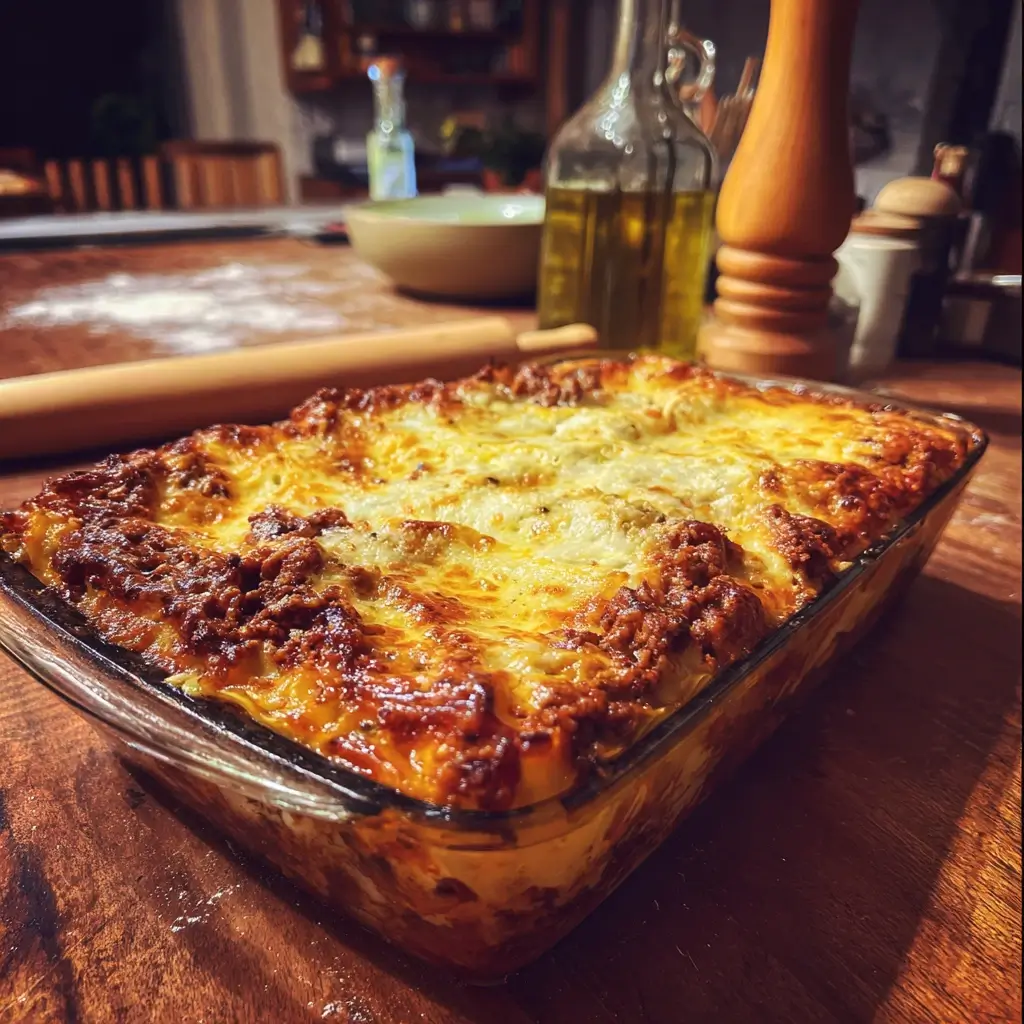 Knusprige hausgemachte Lasagne im Ofen geschmort, perfekte goldene Kruste für rezept lasagne