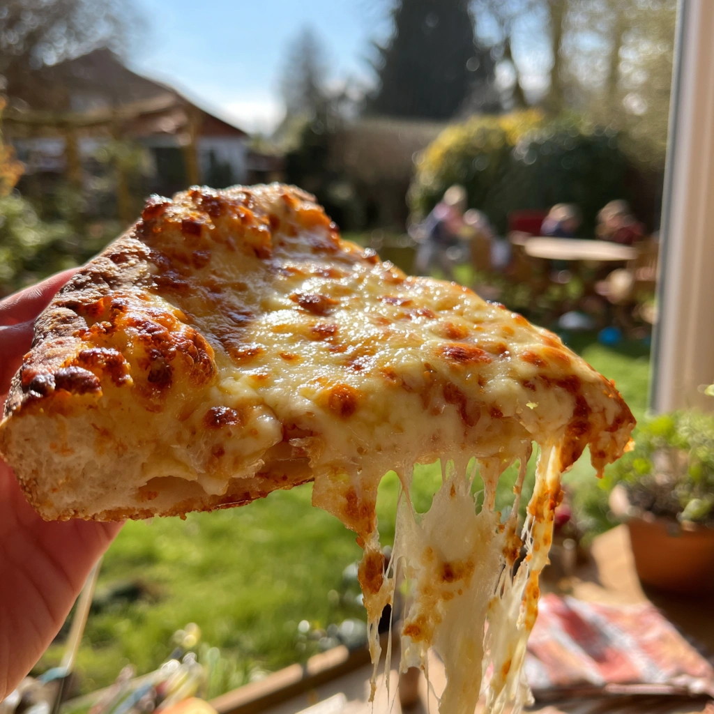 Kalorien pizza auf einem Teller mit grünem Salat, zwei Freunde genießen gemeinsam das leichte Gericht.