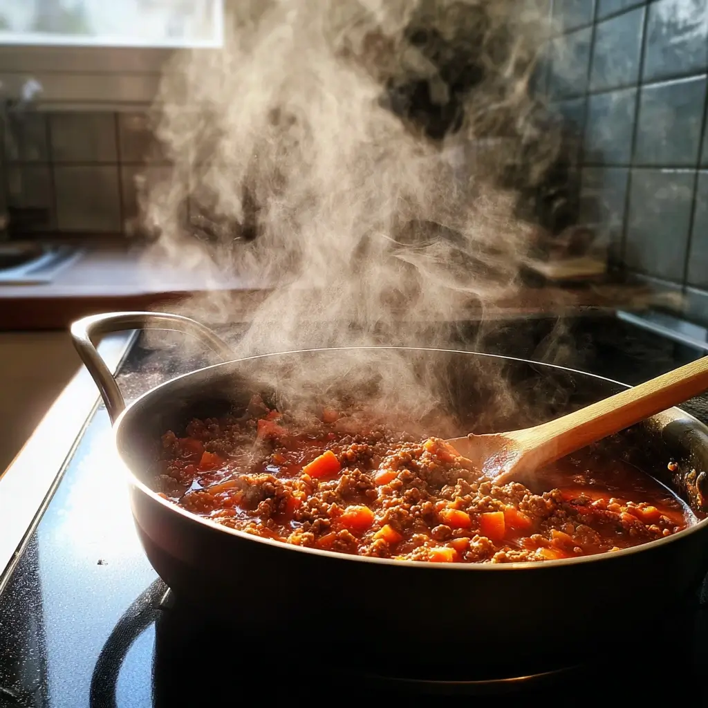 Fleischsauce für rezept lasagne in einer Pfanne