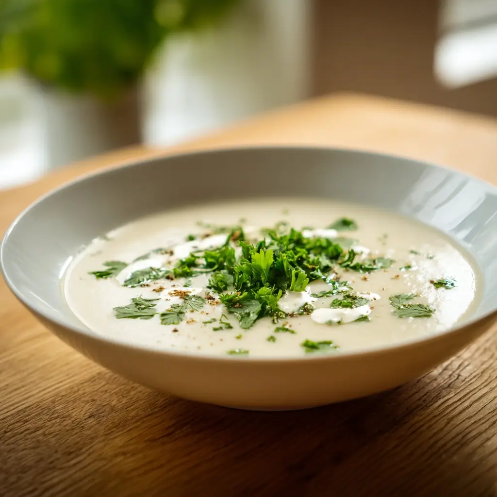 Elegante cremige Schwarzwurzelsuppe als hochwertiges Titelbild für ein Schwarzwurzel Rezept.