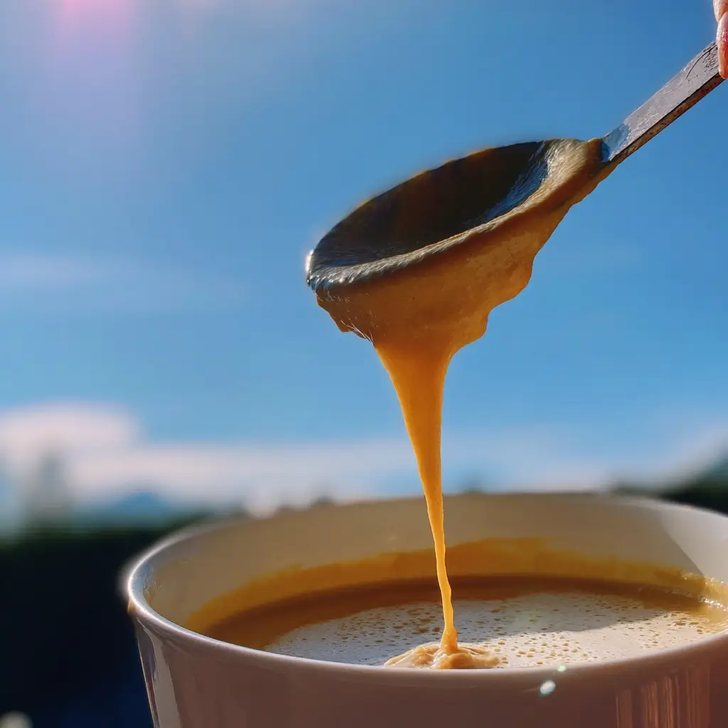Eine cremige Schwarzwurzelsuppe wird mit einem Stabmixer püriert als Teil des Schwarzwurzel Rezept.