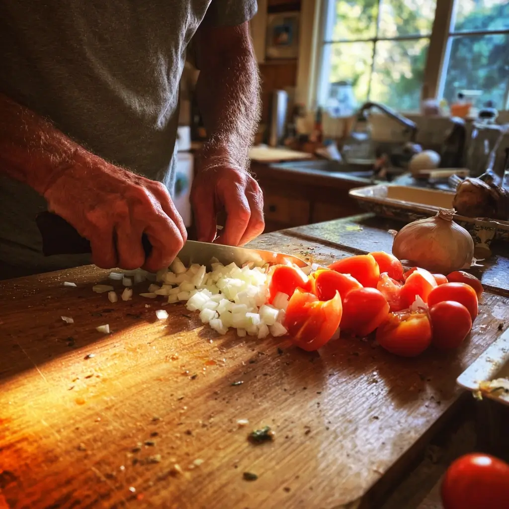 taco rezept vorbereitung mit geschnittenem gemüse auf schneidebrett