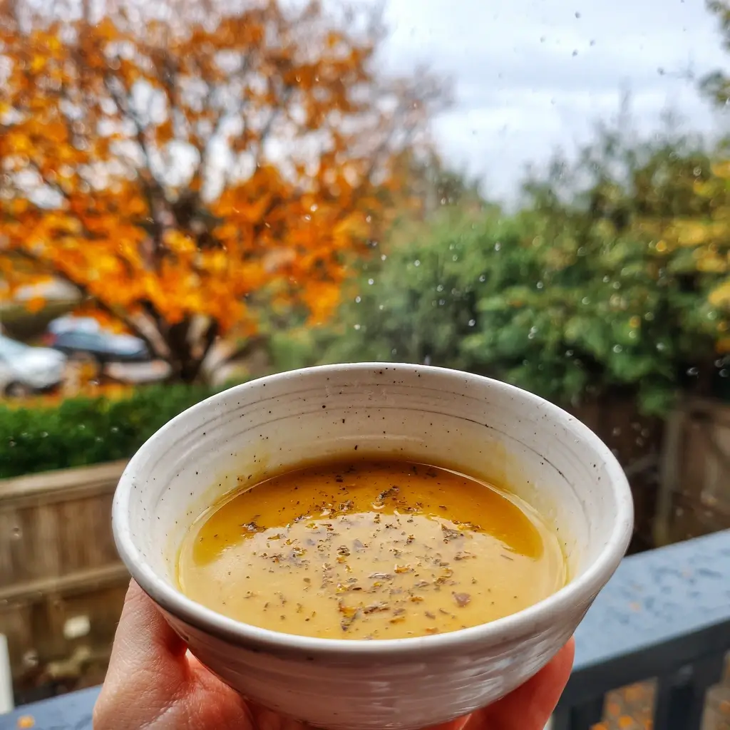 wetter essen cremige kürbissuppe in schüssel herbst küche