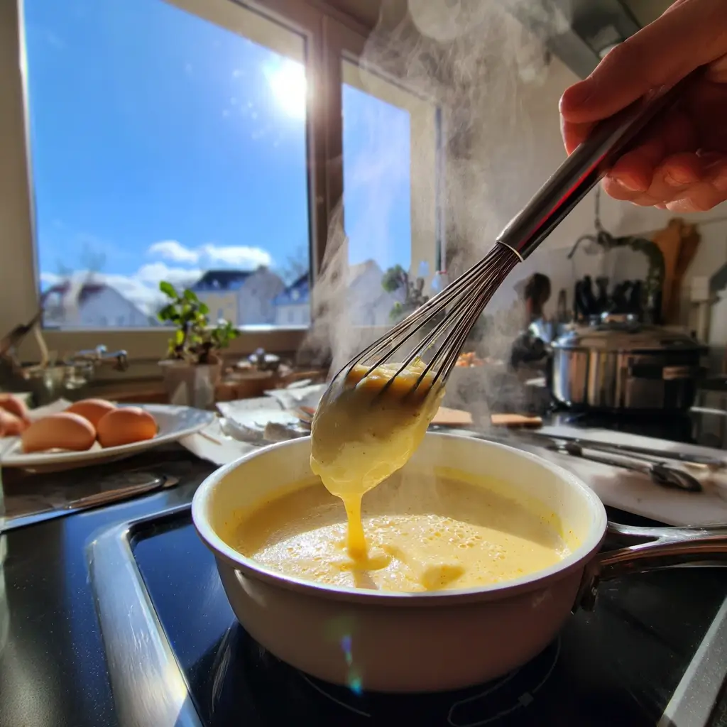 rezept eierpunsch zubereitung im topf mit schneebesen beim erhitzen