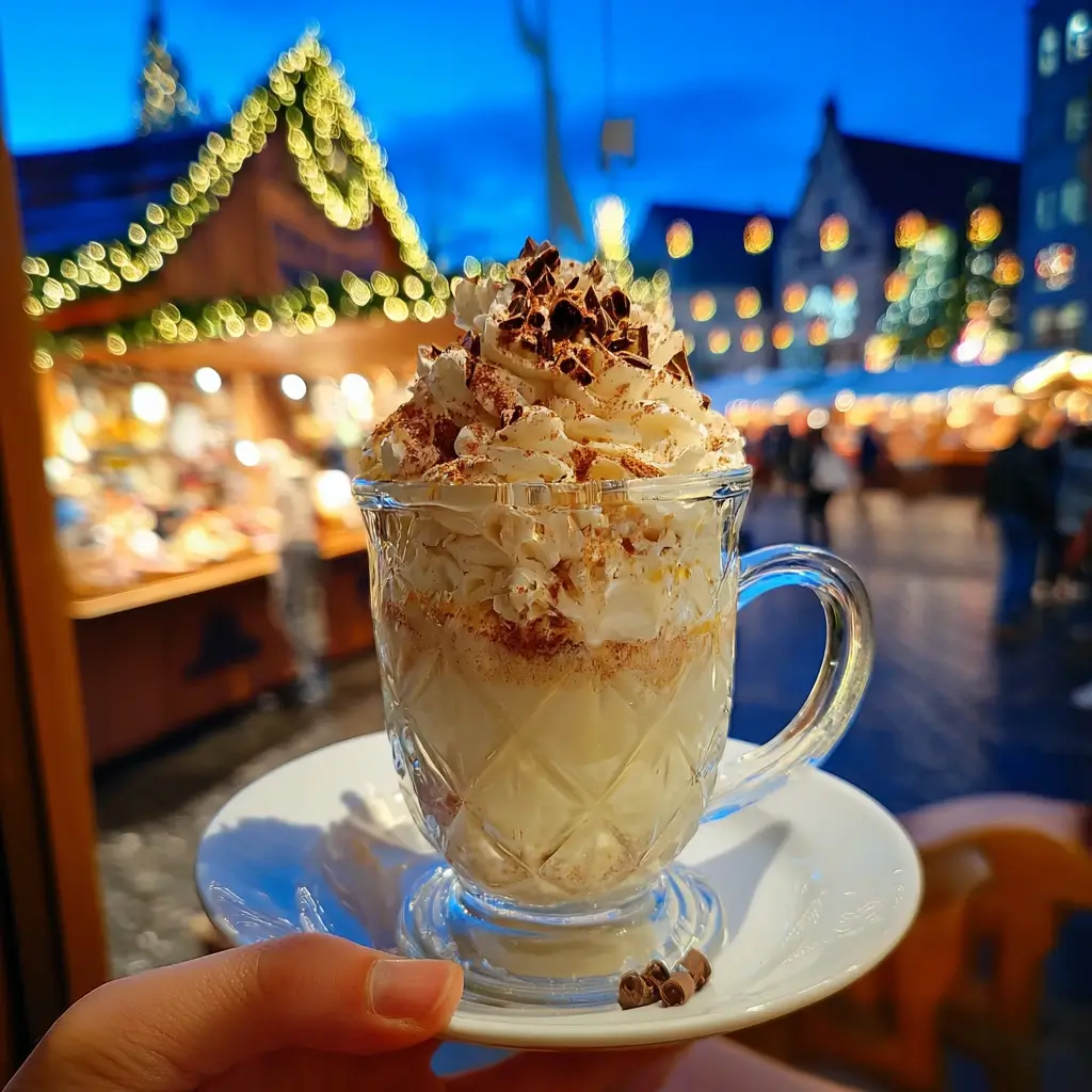 rezept eierpunsch serviert im glas mit sahne zimt und schokolade