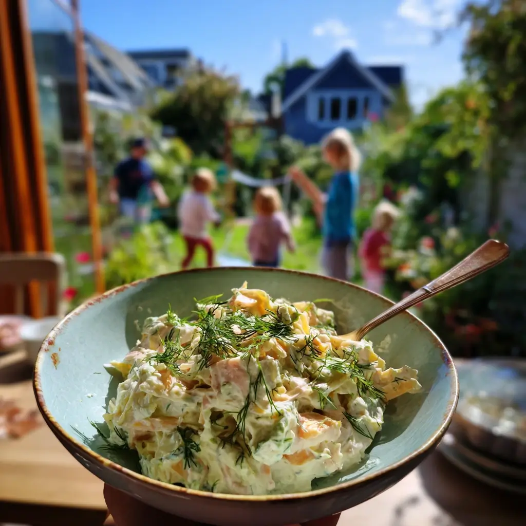 rezept für matjessalat serviert löffel hand küche natürlich