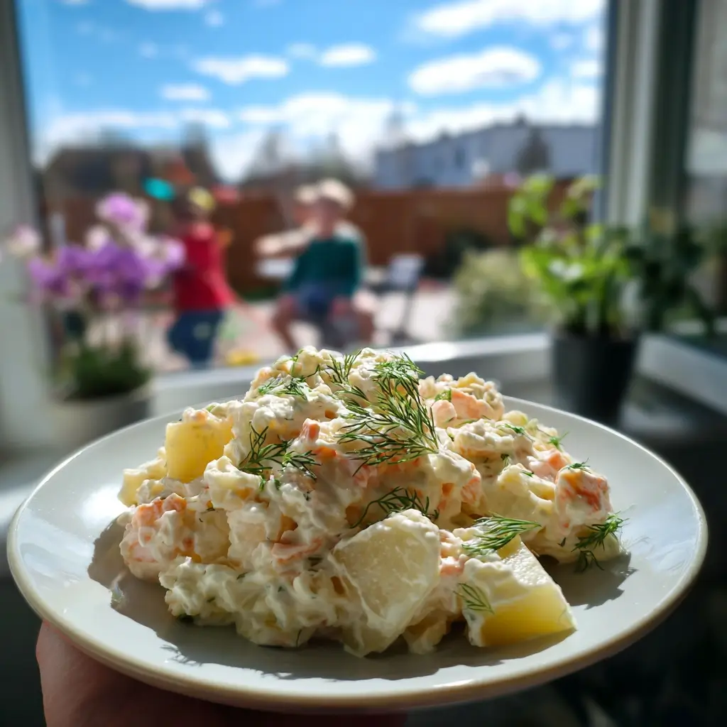 rezept für matjessalat cremig mit apfel und dill auf teller