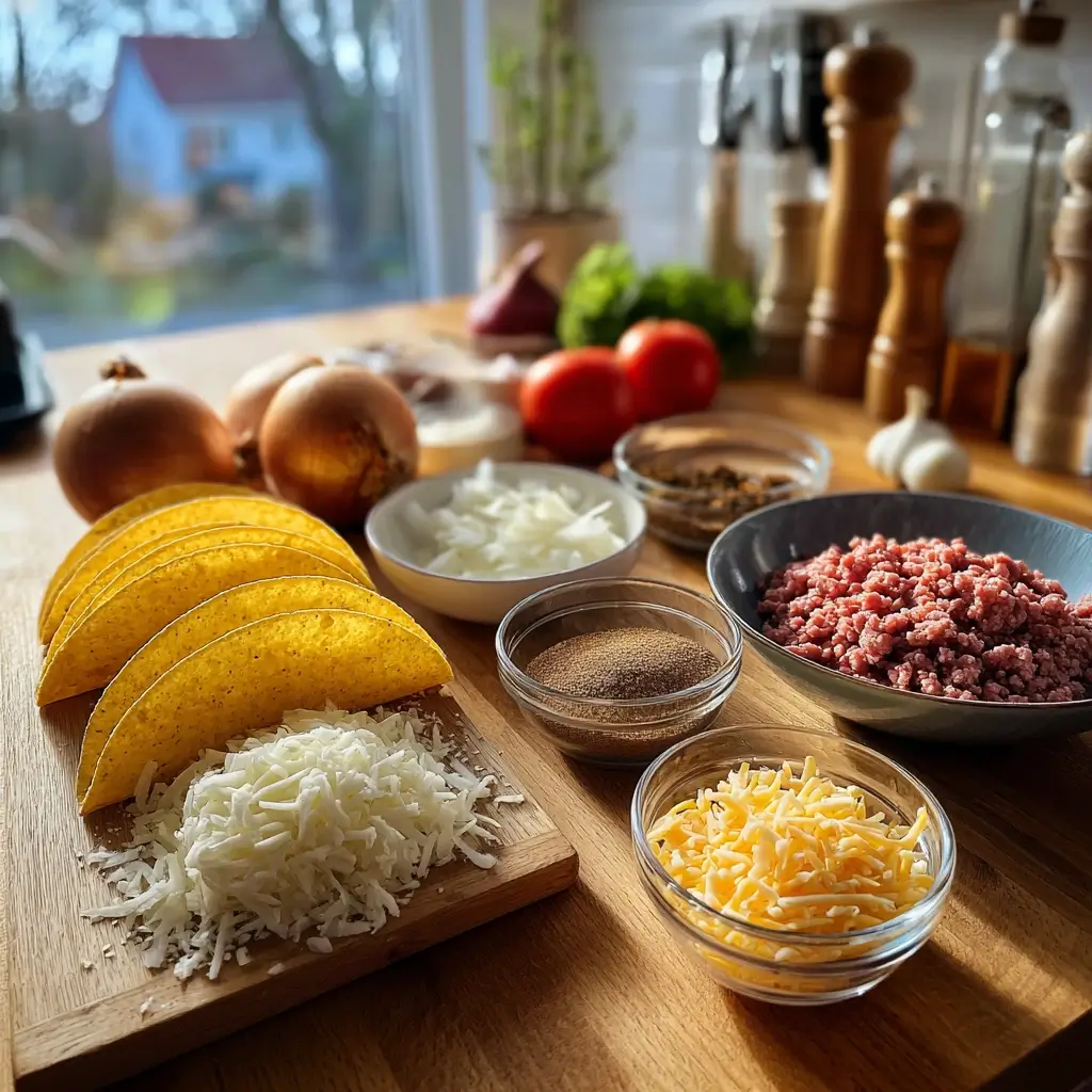 taco rezept zutaten mit hackfleisch gemüse und gewürzen