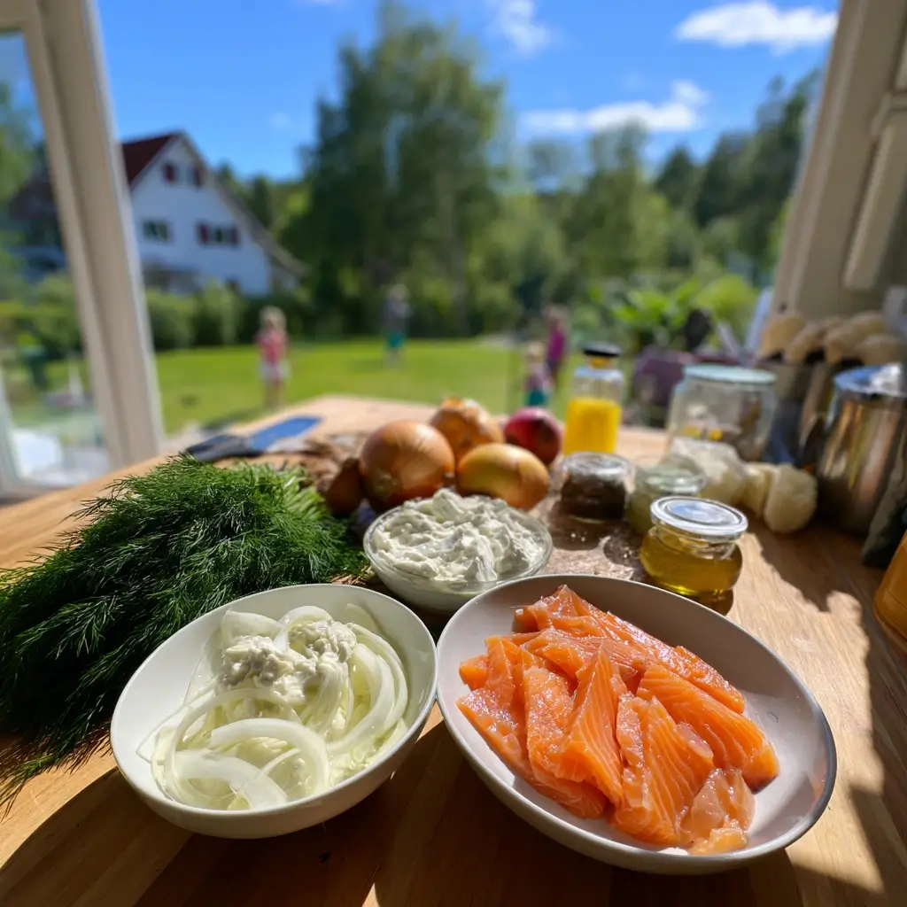matjessalat rezepte zutaten matjes apfel zwiebel sahne joghurt dill auf tisch