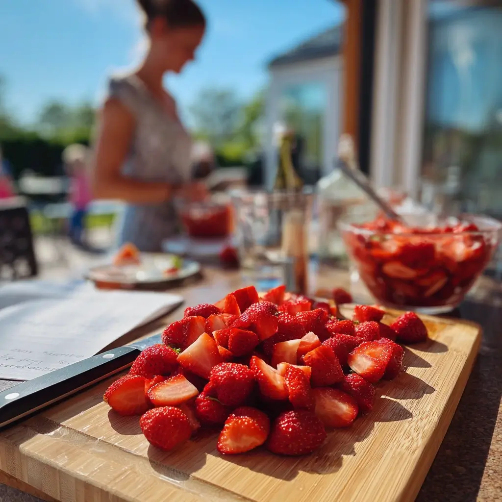 bowle rezept erdbeeren schneiden vorbereiten klassische erdbeerbowle