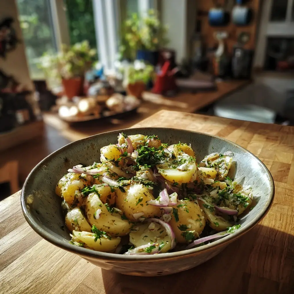 salat rezepte fertiger kartoffelsalat mit kräutern serviert
