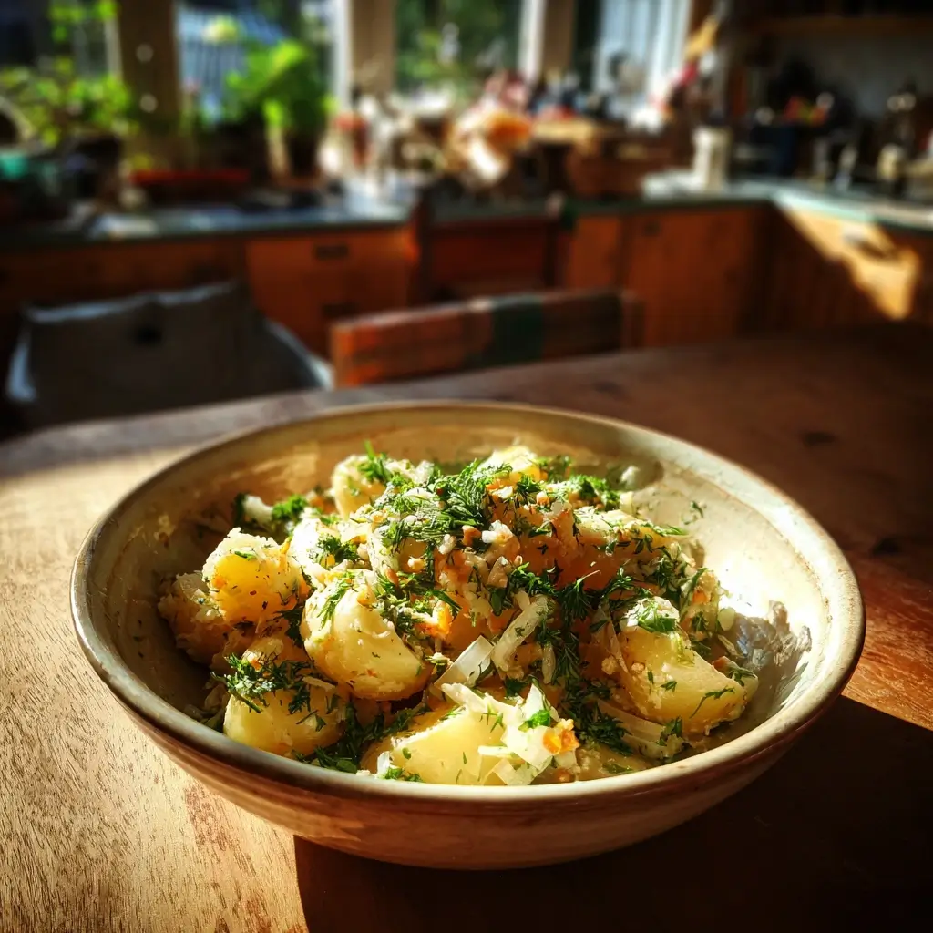 salat rezepte klassischer kartoffelsalat wie bei oma in einer schüssel serviert