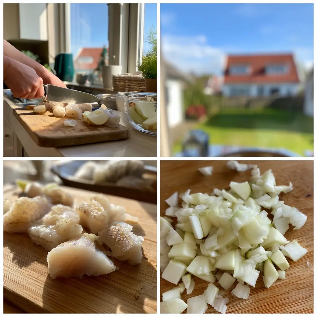 matjessalat rezepte zubereitung matjes schneiden apfel würfeln auf schneidebrett