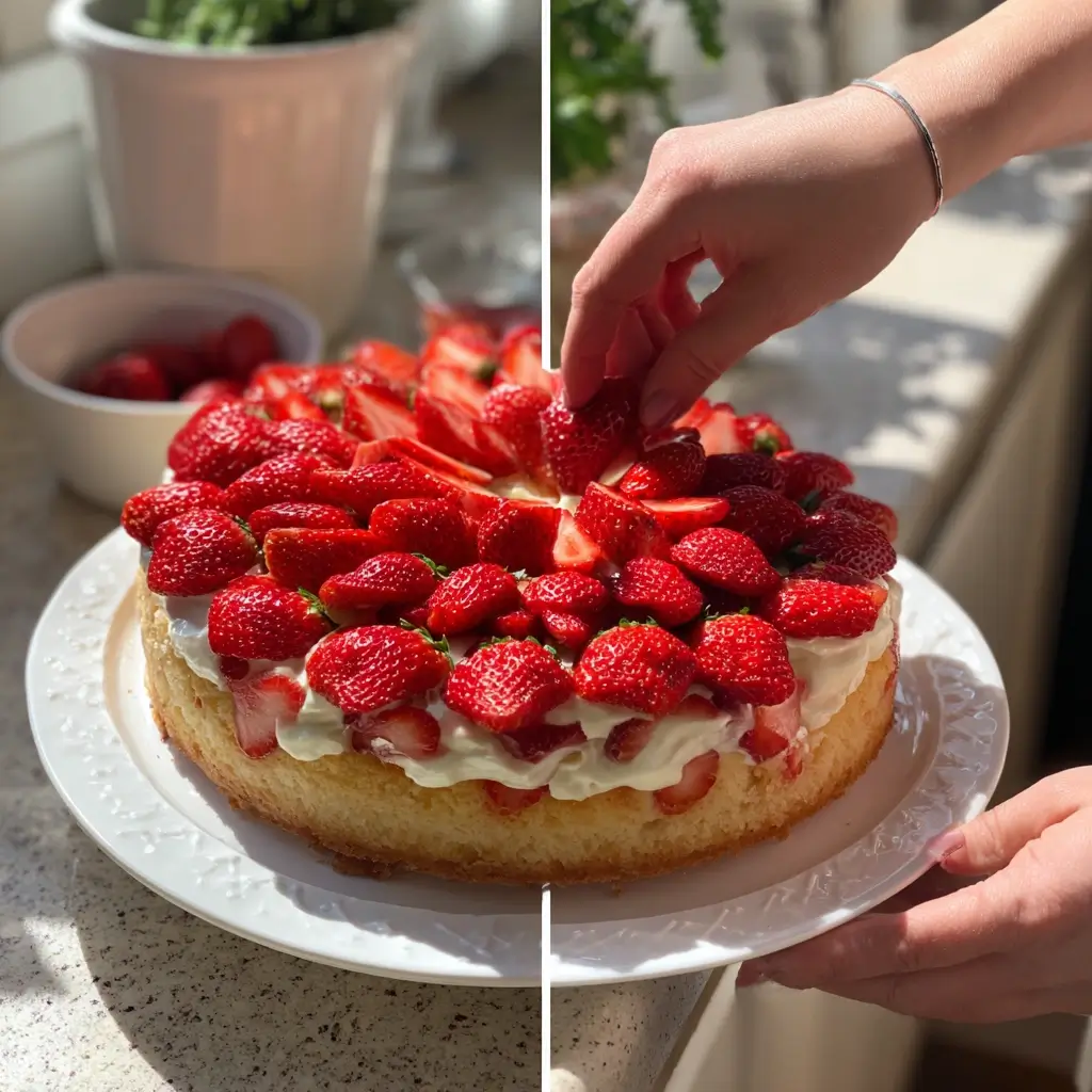 erdbeerkuchen rezept erdbeeren auf pudding gleichmäßig anordnen