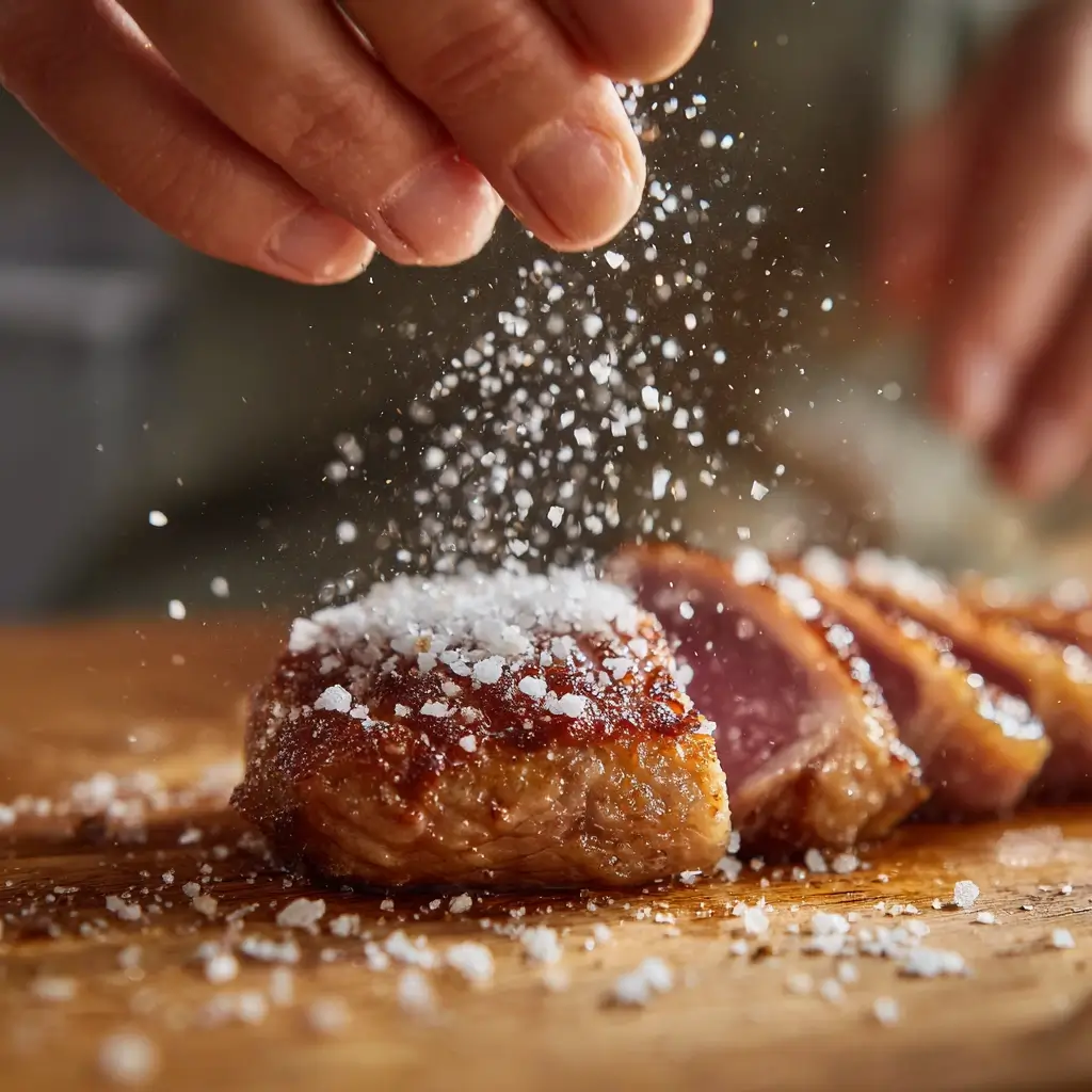 entenbrust rezept würzen mit salz und pfeffer nahaufnahme