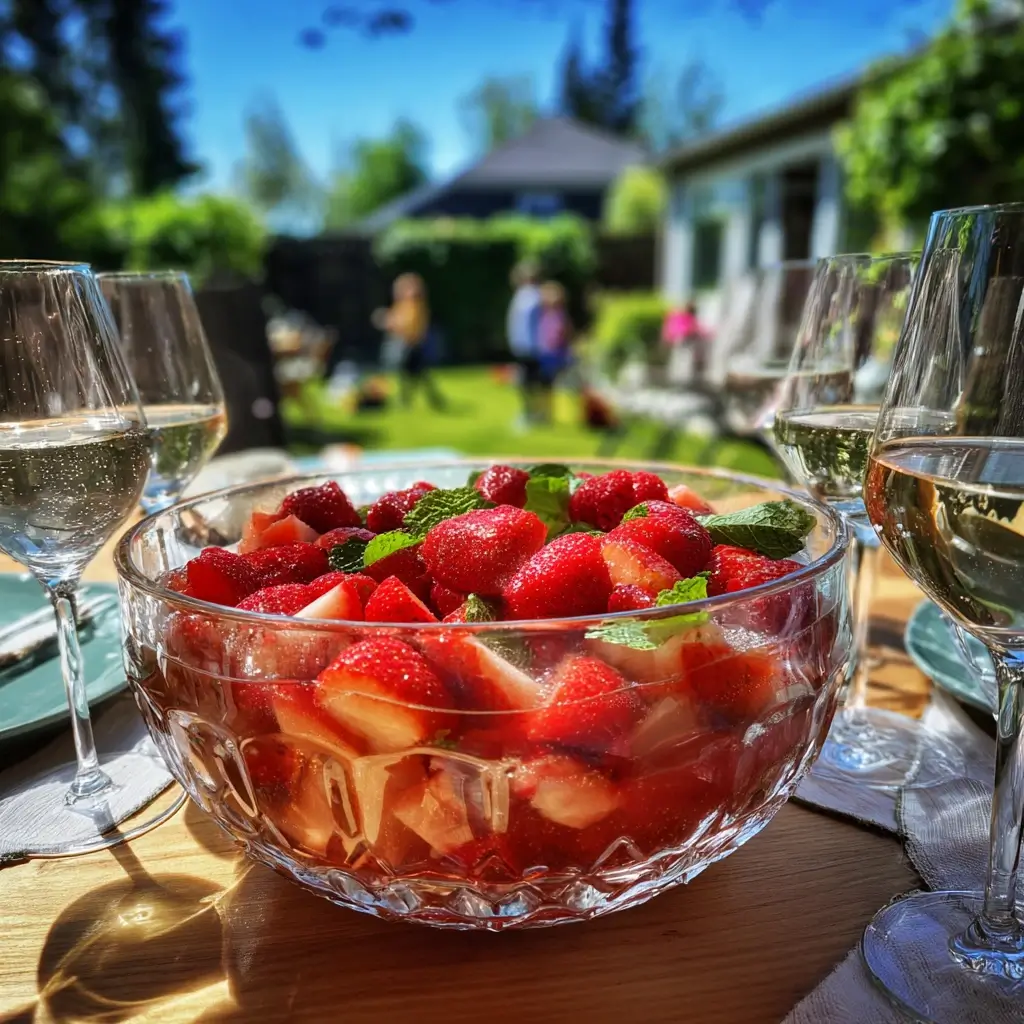 bowle rezept erdbeerbowle schüssel party garten sommergetränk