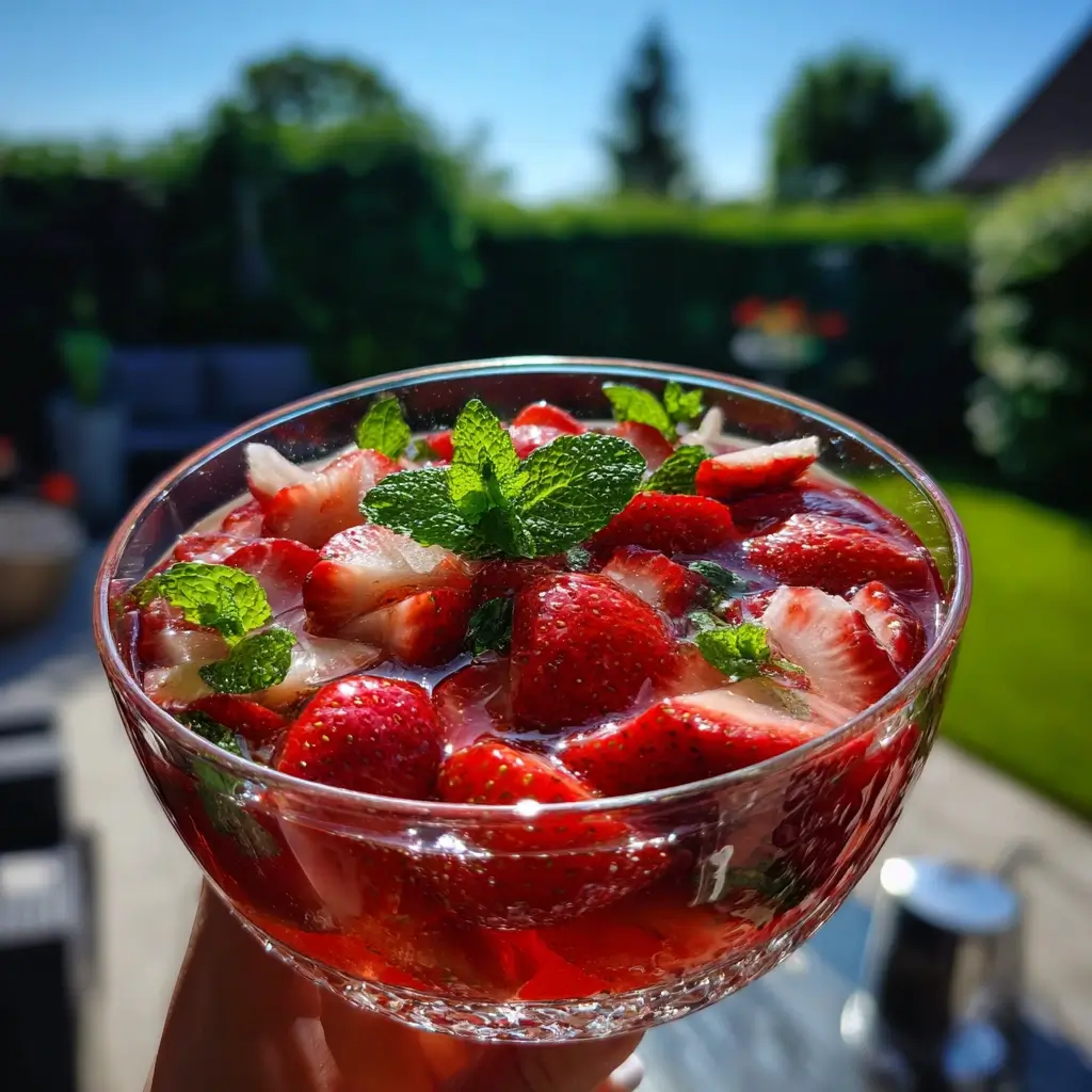 bowle rezept klassische erdbeerbowle mit sekt in glasschüssel sommergetränk