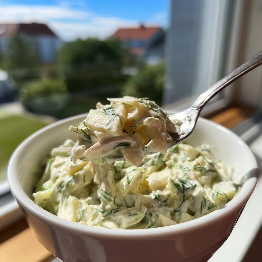 matjessalat rezepte serviert mit pellkartoffeln und dill auf teller