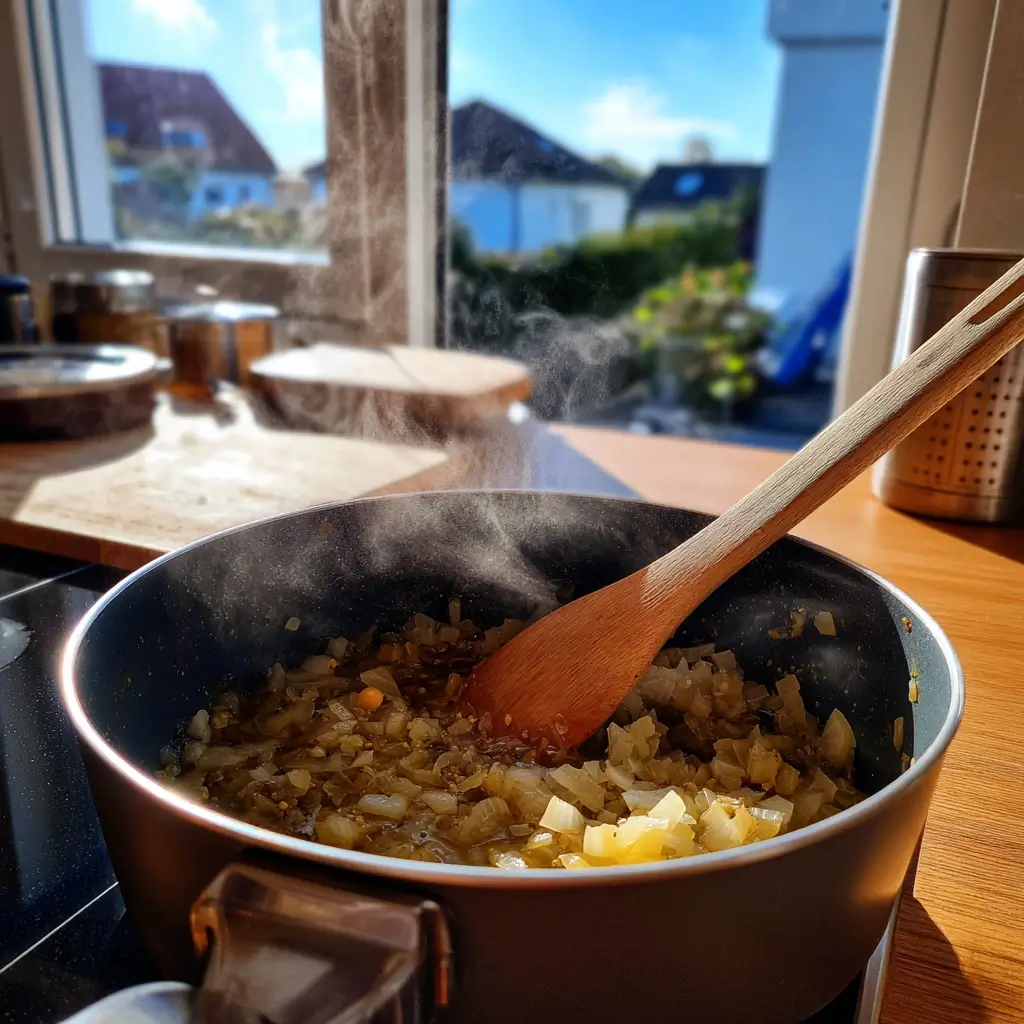 chili sin carne rezept zwiebeln knoblauch anbraten im topf