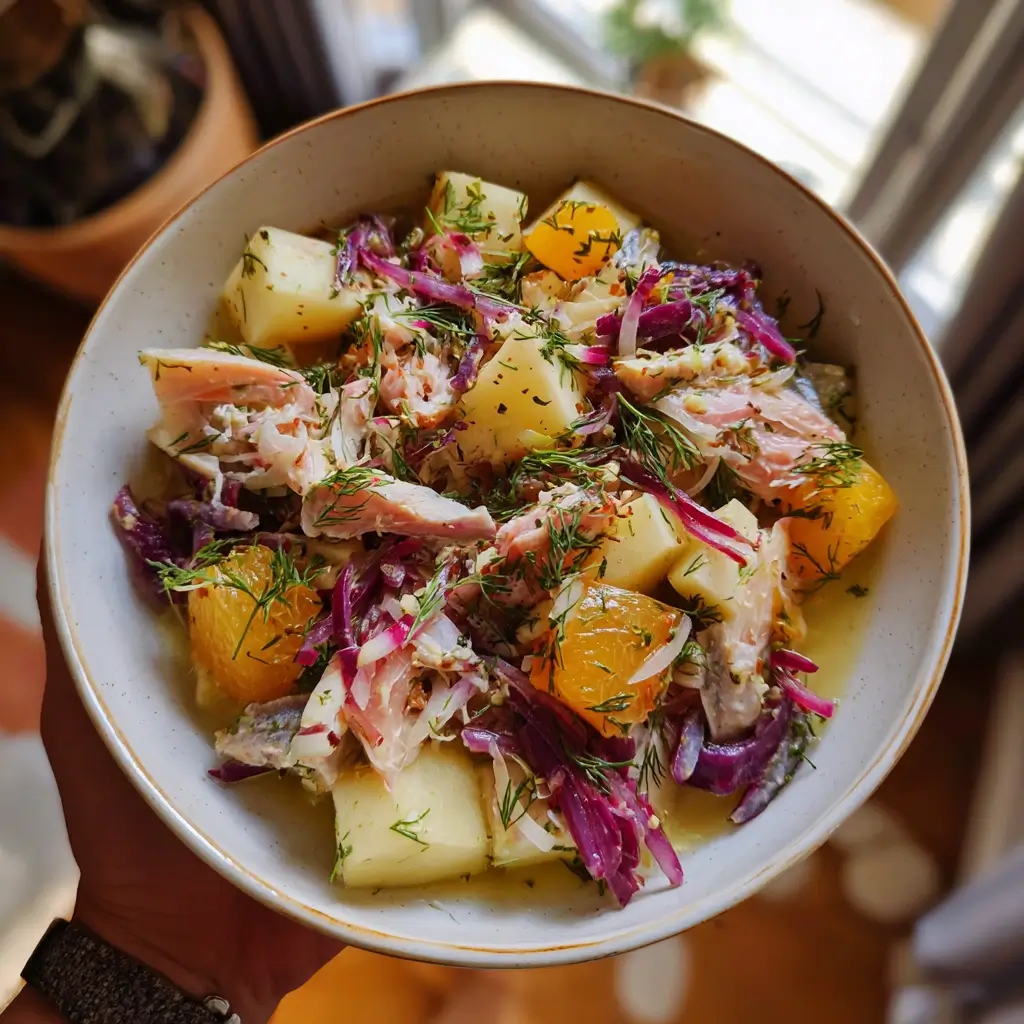 rezept matjessalat klassisch mit Apfel cremig und frisch serviert in einer Schüssel