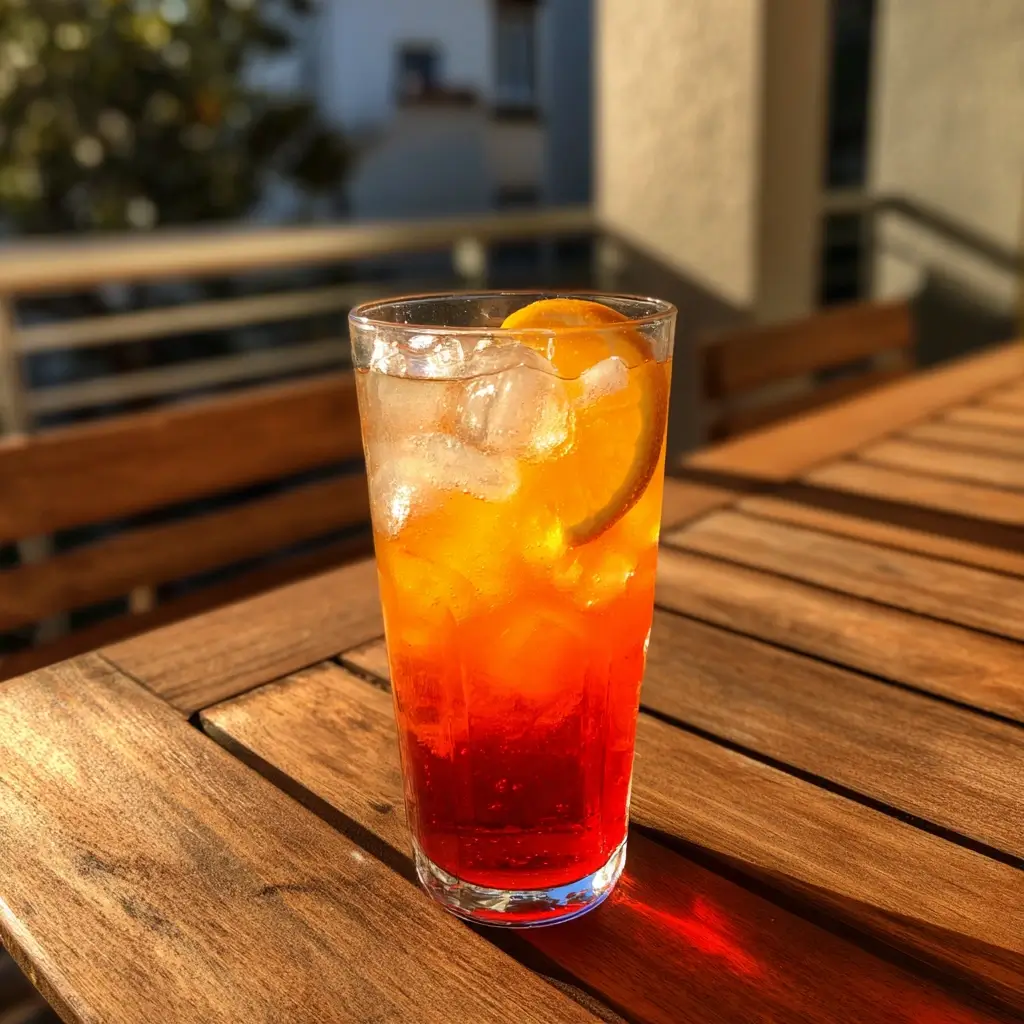 rezept campari orange serviert im glas auf balkon bei sonnenlicht