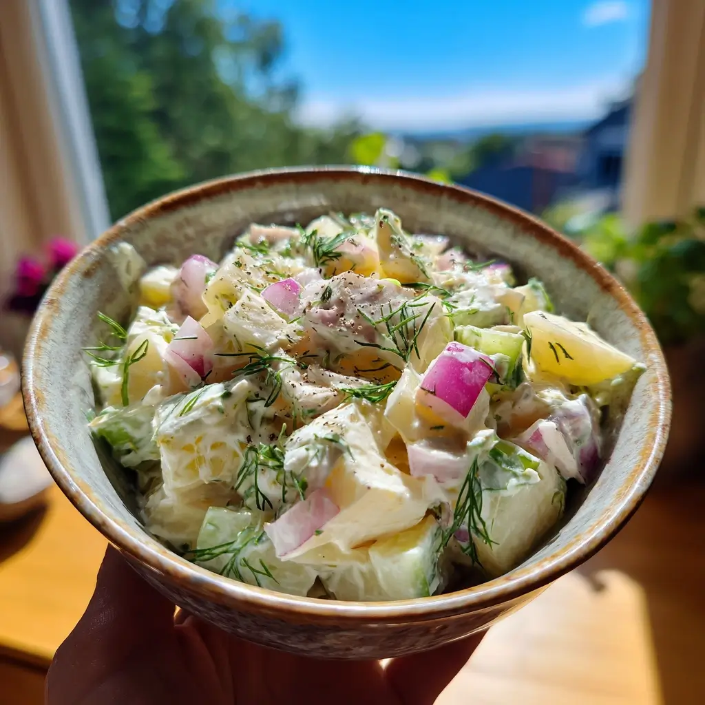 Matjessalat rezept cremig und klassisch mit Dill Apfel und zarten Matjesstücken
