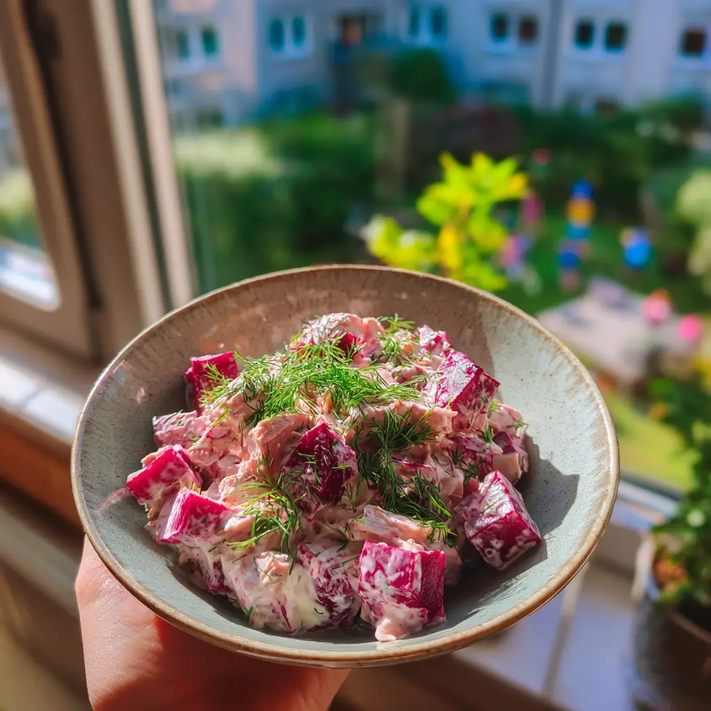 Festliches matjessalat rezept mit roter Bete cremig angerichtet
