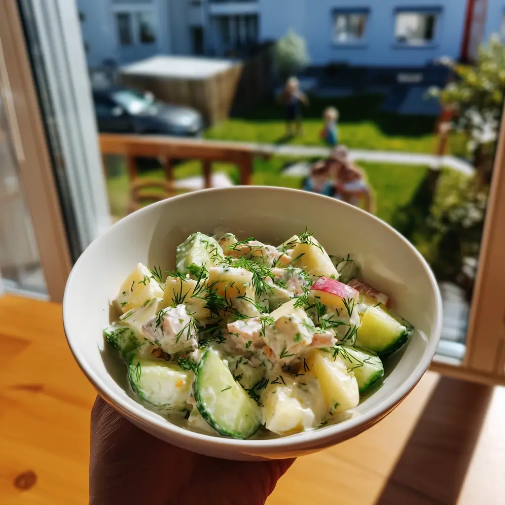 Frisches matjessalat rezept mit Apfel und Gurke für leichte Variante